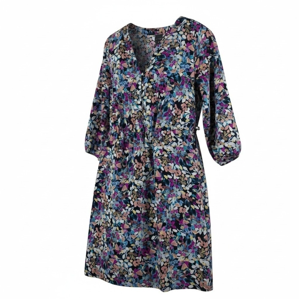 Floral Dress Women Small 3/4 Sleeve Feminine Colorful Lightweight Cottagecore